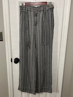 Bella Dahl Size 27 Linen Blend Gray/Black Stripe Wide Leg Pants